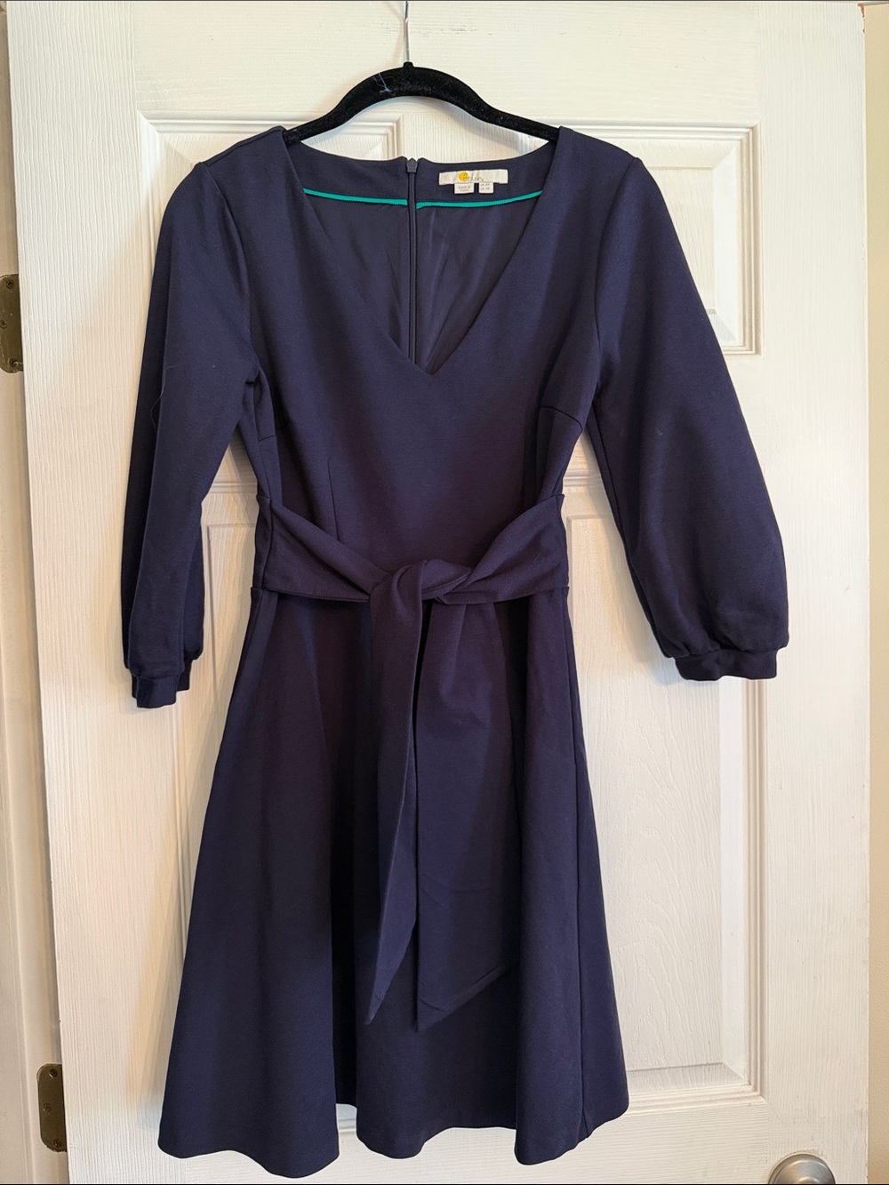 Boden Navy V-Neck Tie-Waist Dress 8P